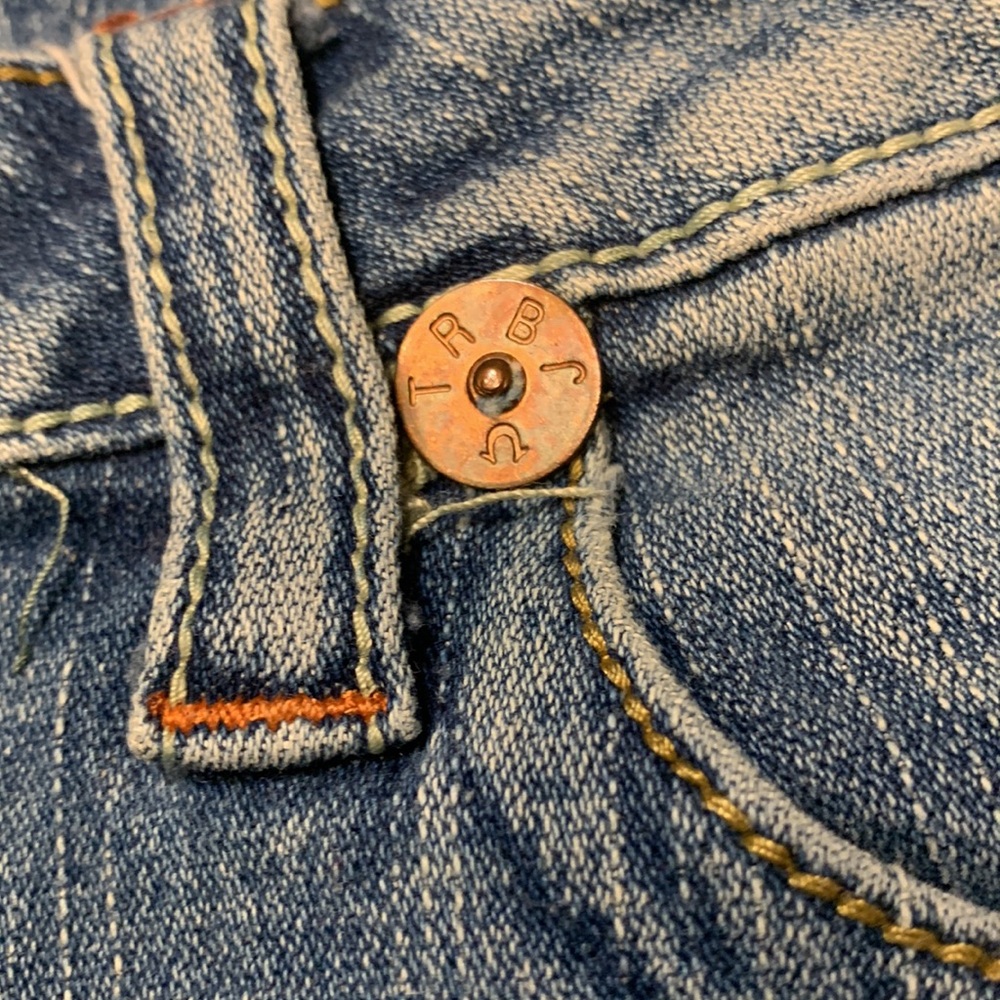 🌹Y2K VINTAGE TRUE RELIGION • Low Rise Stretch Cut Blue Denim Shorts - Picture 5 of 14